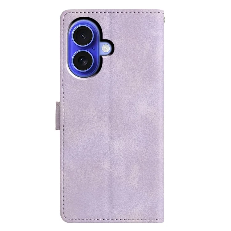 For iPhone 16 Case Wallet Stand Imprinted Triangle Pattern Leather Phone Flip Cover - Purple