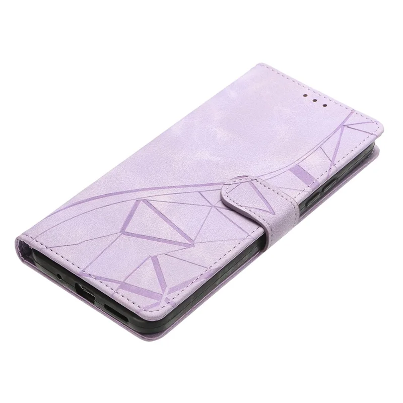 For iPhone 15 Pro Max Case Wallet Stand Imprinted Triangle Pattern Leather Phone Flip Cover - Purple