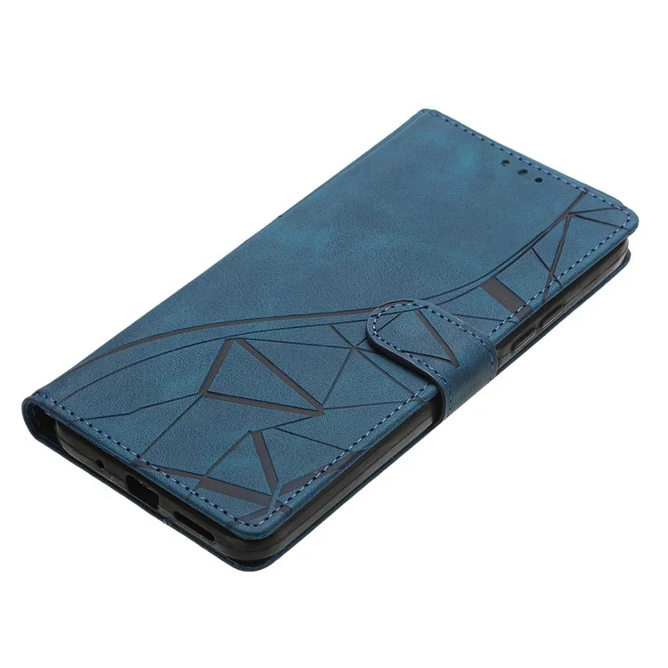 For iPhone 15 Pro Max Case Wallet Stand Imprinted Triangle Pattern Leather Phone Flip Cover - Blue