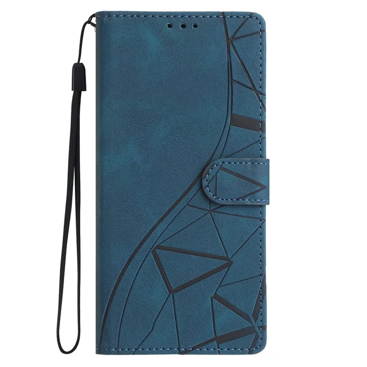 For iPhone 15 Pro Max Case Wallet Stand Imprinted Triangle Pattern Leather Phone Flip Cover - Blue