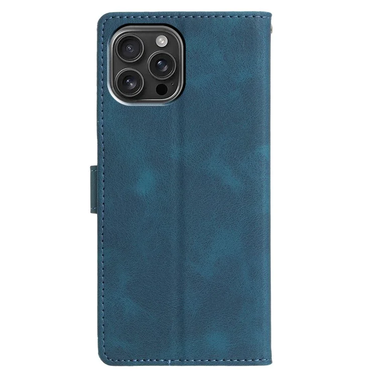 For iPhone 15 Pro Max Case Wallet Stand Imprinted Triangle Pattern Leather Phone Flip Cover - Blue