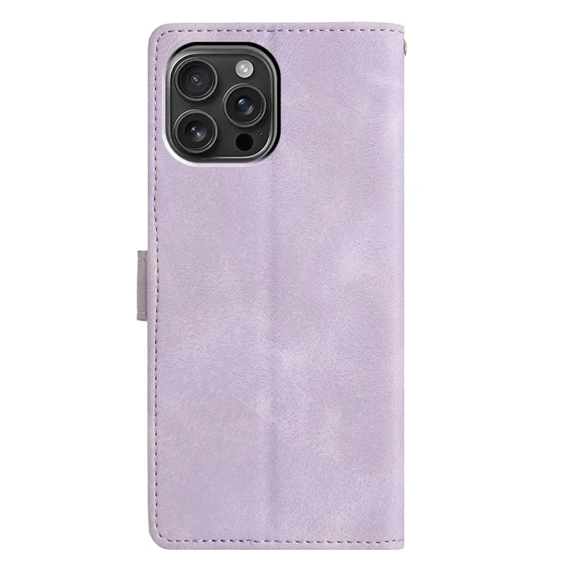 For iPhone 15 Pro Case Wallet Stand Imprinted Triangle Pattern Leather Phone Flip Cover - Purple