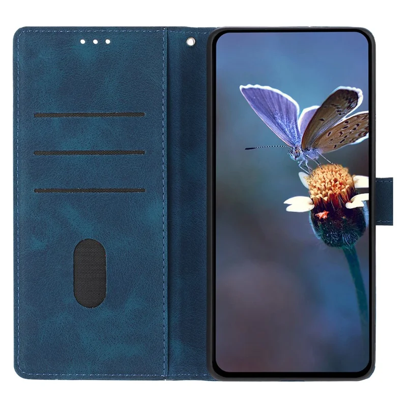 For iPhone 15 Pro Case Wallet Stand Imprinted Triangle Pattern Leather Phone Flip Cover - Blue