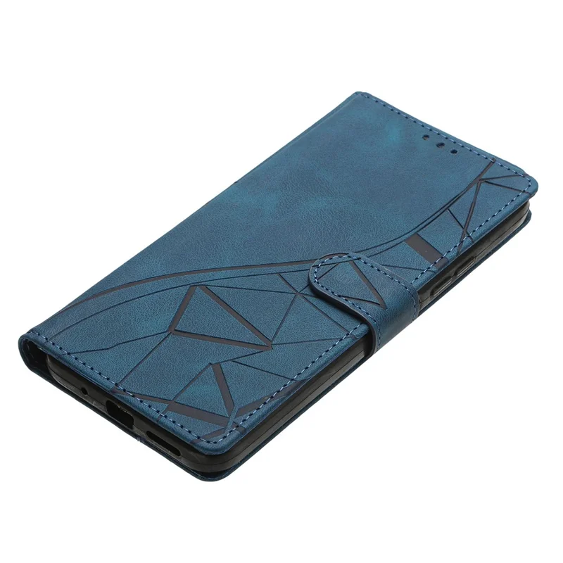 For iPhone 15 Pro Case Wallet Stand Imprinted Triangle Pattern Leather Phone Flip Cover - Blue