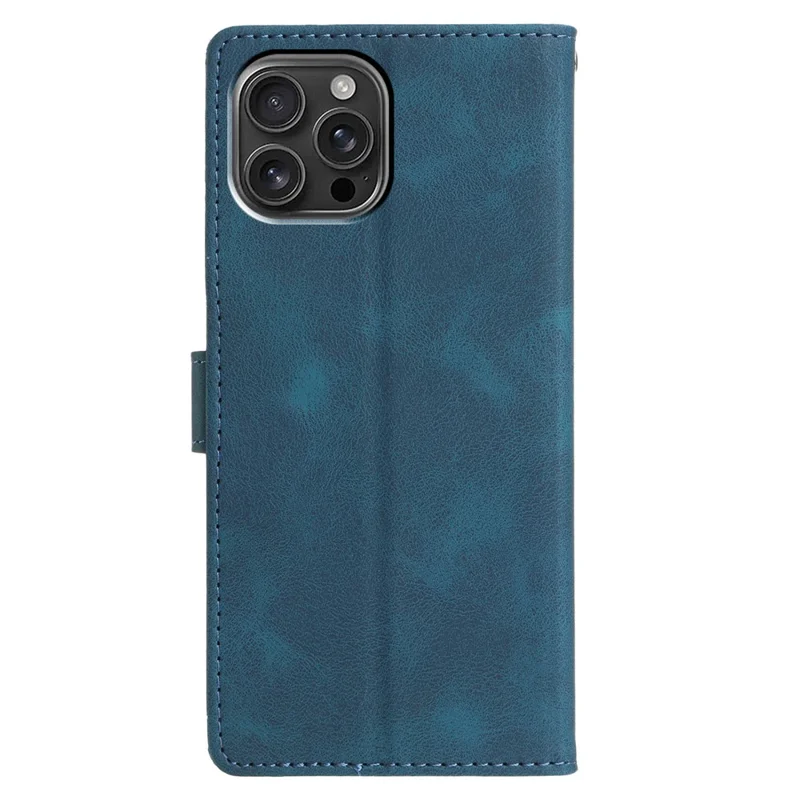 For iPhone 15 Pro Case Wallet Stand Imprinted Triangle Pattern Leather Phone Flip Cover - Blue