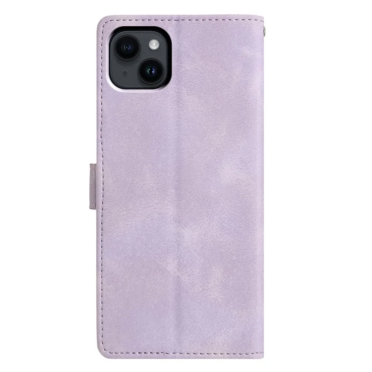 For iPhone 15 Case Wallet Stand Imprinted Triangle Pattern Leather Phone Flip Cover - Purple