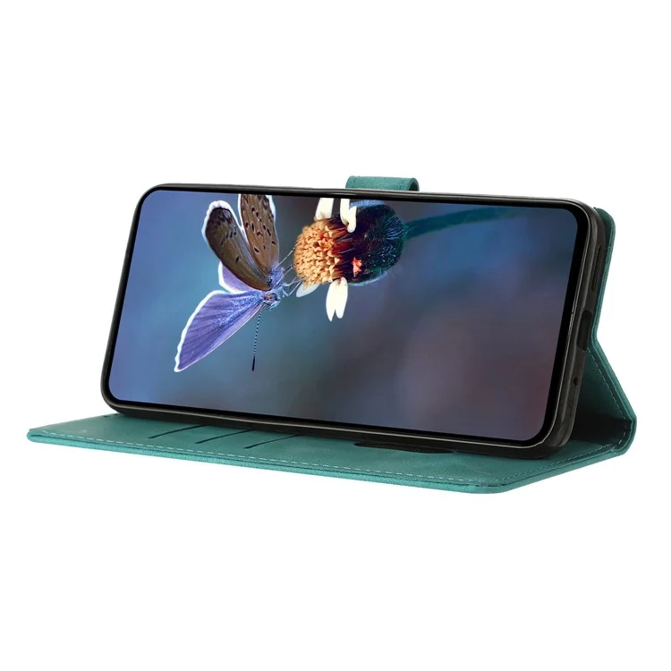 For iPhone 15 Case Wallet Stand Imprinted Triangle Pattern Leather Phone Flip Cover - Green