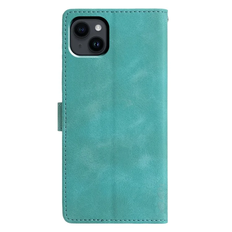 For iPhone 15 Case Wallet Stand Imprinted Triangle Pattern Leather Phone Flip Cover - Green