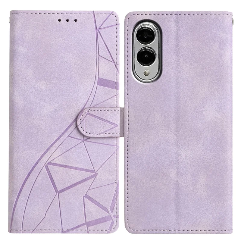 Capa carteira de couro com suporte para Samsung Galaxy S25 Edge, com padrão de triângulo gravado - Roxo