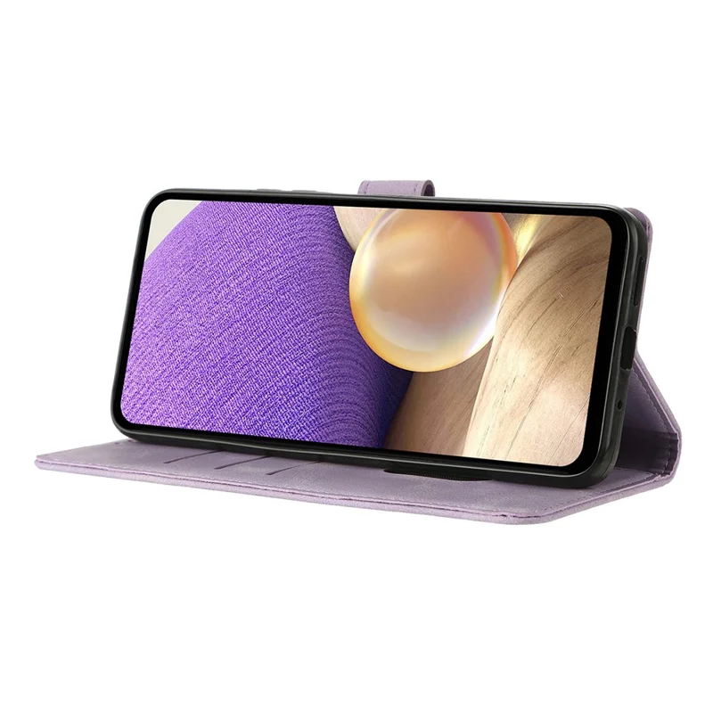 For Samsung Galaxy S25+ Case Wallet Stand Imprinted Triangle Pattern Leather Phone Flip Cover - Purple