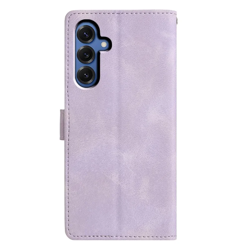 For Samsung Galaxy S25+ Case Wallet Stand Imprinted Triangle Pattern Leather Phone Flip Cover - Purple