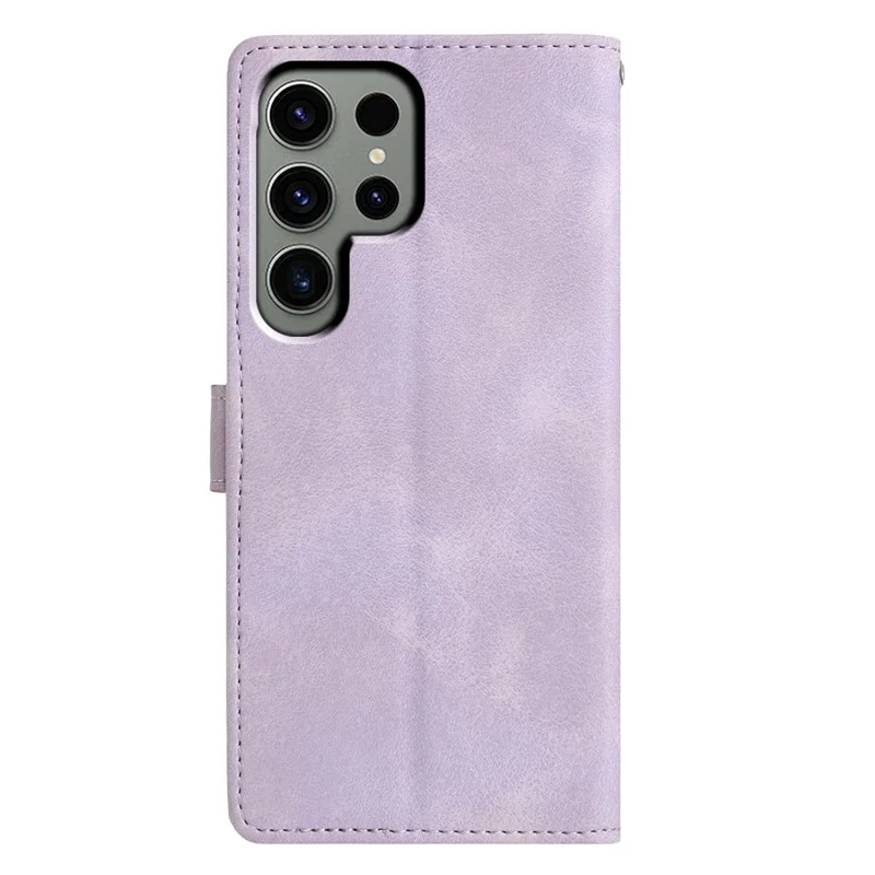 For Samsung Galaxy S24 Ultra Case Wallet Stand Imprinted Triangle Pattern Leather Phone Flip Cover - Purple