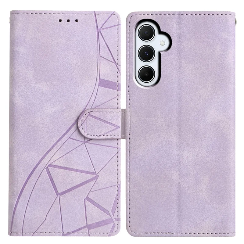 Funda tipo cartera con soporte y patrón de triángulos impresos para Samsung Galaxy S23 FE - Color morado