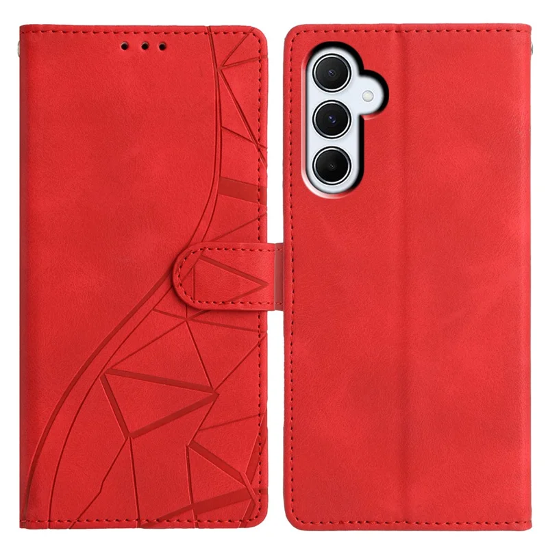 For Samsung Galaxy S23 FE Case Wallet Stand Imprinted Triangle Pattern Leather Phone Flip Cover - Red