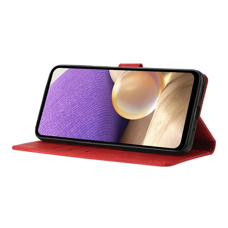 For Samsung Galaxy S23 FE Case Wallet Stand Imprinted Triangle Pattern Leather Phone Flip Cover - Red