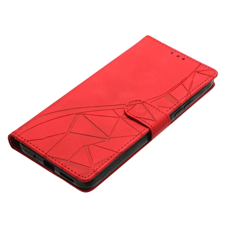 For Samsung Galaxy S23 FE Case Wallet Stand Imprinted Triangle Pattern Leather Phone Flip Cover - Red