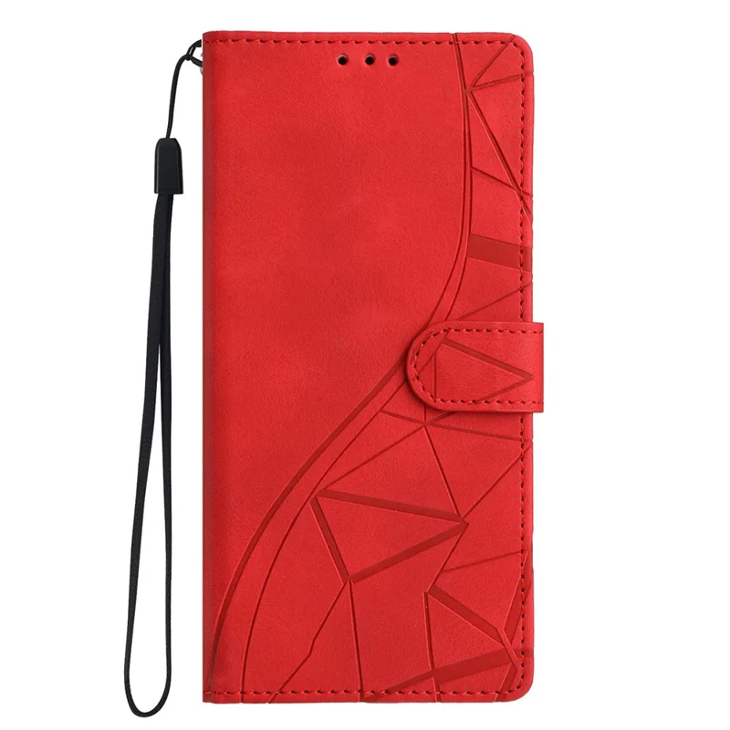 For Samsung Galaxy S23 FE Case Wallet Stand Imprinted Triangle Pattern Leather Phone Flip Cover - Red