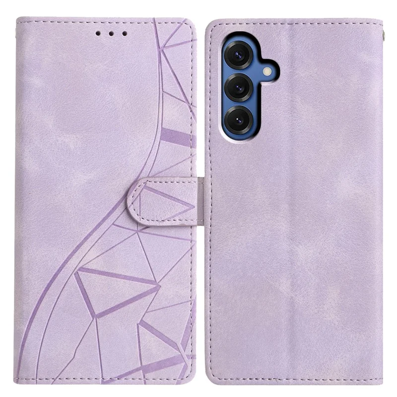 For Samsung Galaxy A26 5G Case Wallet Stand Imprinted Triangle Pattern Leather Phone Flip Cover - Purple
