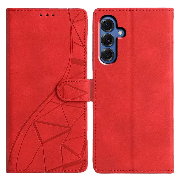 For Samsung Galaxy A16 5G  /  4G Case Wallet Stand Imprinted Triangle Pattern Leather Phone Flip Cover - Red