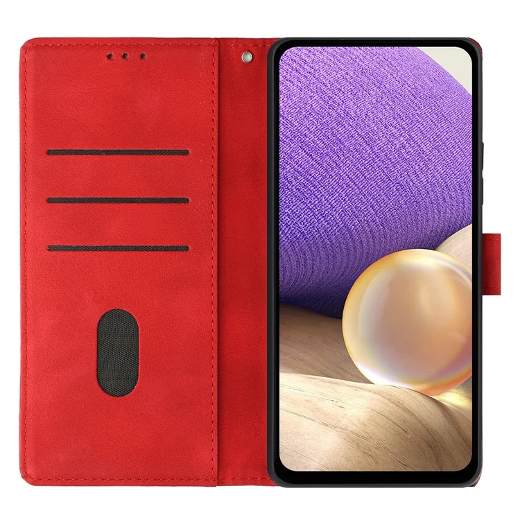 For Samsung Galaxy A16 5G  /  4G Case Wallet Stand Imprinted Triangle Pattern Leather Phone Flip Cover - Red