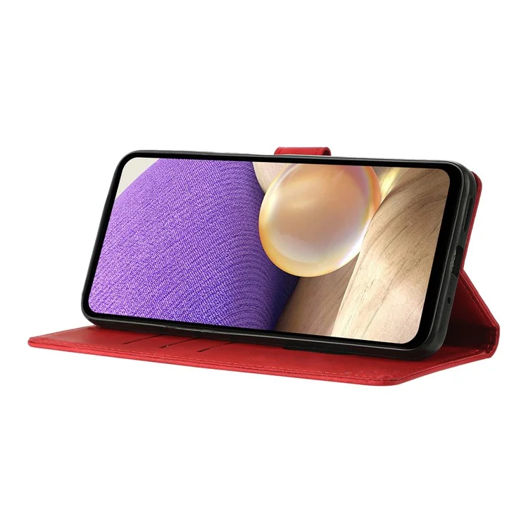 For Samsung Galaxy A16 5G  /  4G Case Wallet Stand Imprinted Triangle Pattern Leather Phone Flip Cover - Red