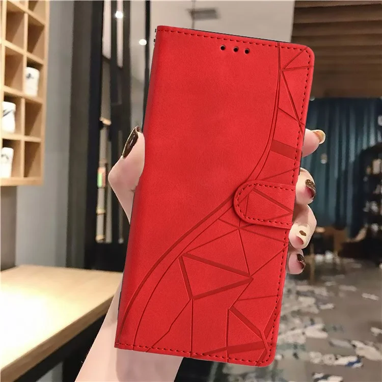 For Samsung Galaxy A16 5G  /  4G Case Wallet Stand Imprinted Triangle Pattern Leather Phone Flip Cover - Red