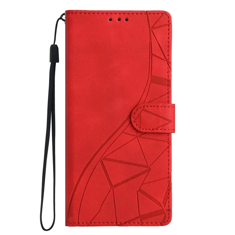 For Samsung Galaxy A16 5G  /  4G Case Wallet Stand Imprinted Triangle Pattern Leather Phone Flip Cover - Red