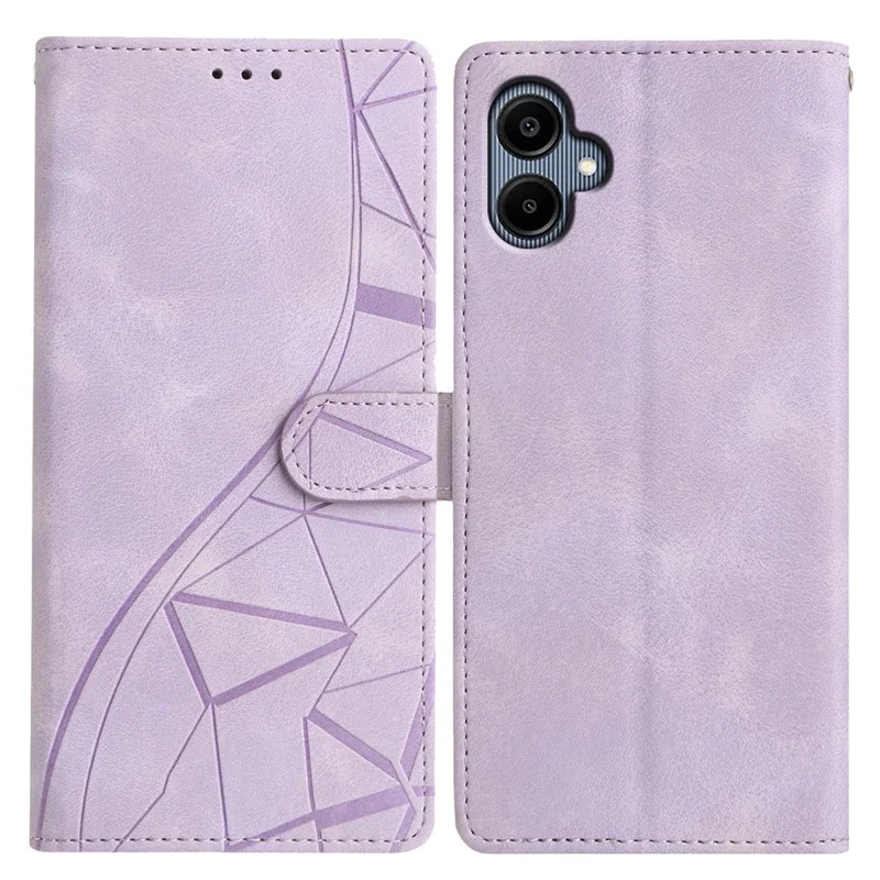 For Samsung Galaxy A06 4G Case Wallet Stand Imprinted Triangle Pattern Leather Phone Flip Cover - Purple