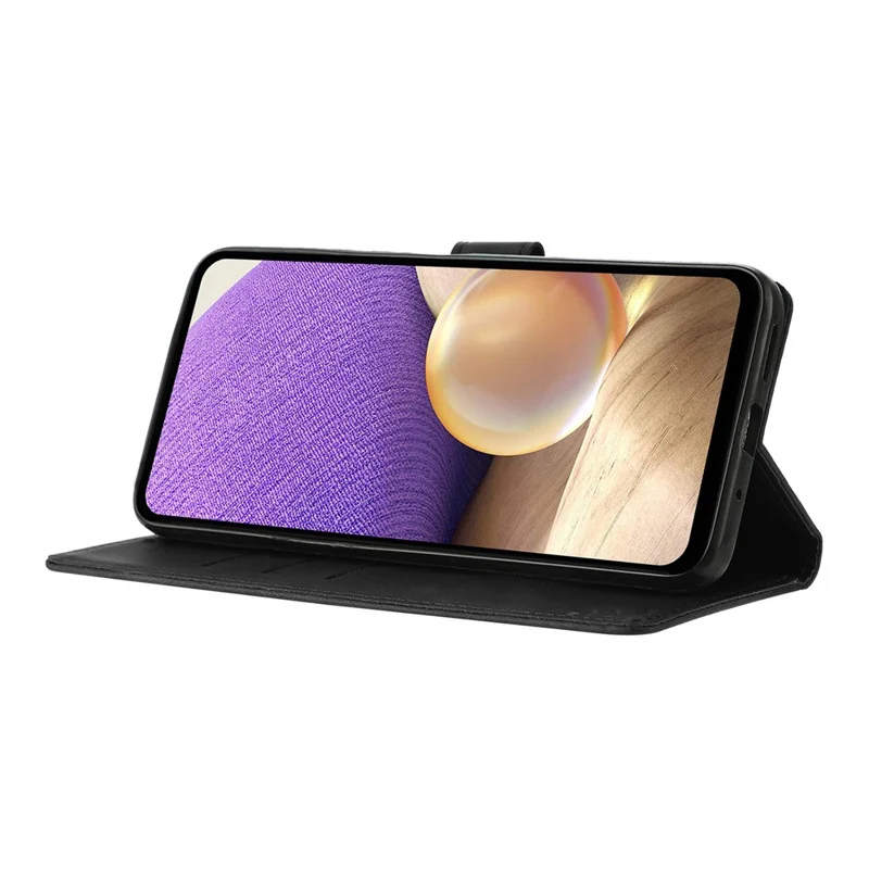 For Samsung Galaxy A35 5G Case Wallet Stand Imprinted Triangle Pattern Leather Phone Flip Cover - Black