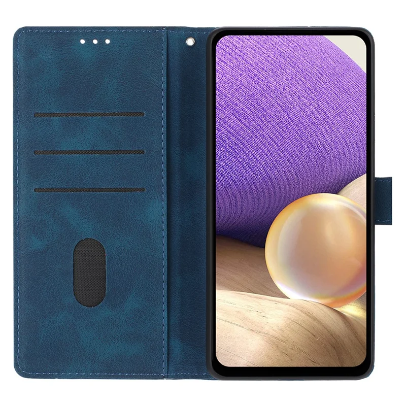For Samsung Galaxy A55 5G Case Wallet Stand Imprinted Triangle Pattern Leather Phone Flip Cover - Blue