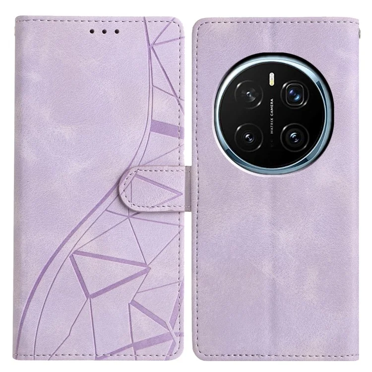 For Honor Magic7 Pro 5G Case Wallet Stand Imprinted Triangle Pattern Leather Phone Flip Cover - Purple
