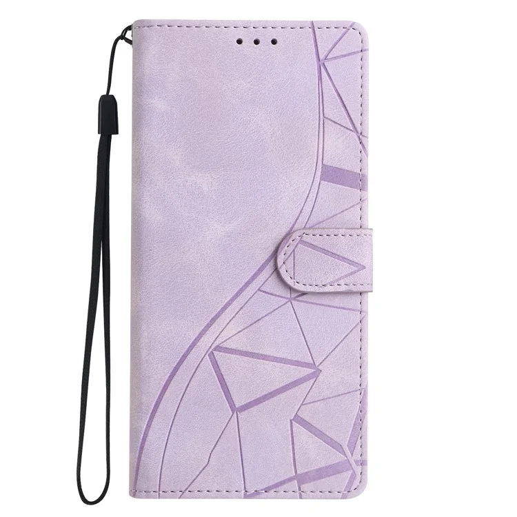 For Honor Magic7 Pro 5G Case Wallet Stand Imprinted Triangle Pattern Leather Phone Flip Cover - Purple