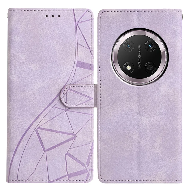 For Honor Magic7 Lite 5G / X9c 5G / X60 Pro 5G Case Wallet Stand Imprinted Triangle Pattern Leather Phone Flip Cover - Purple