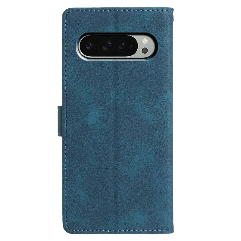 For Google Pixel 9 Pro XL Case Wallet Stand Imprinted Triangle Pattern Leather Phone Flip Cover - Blue