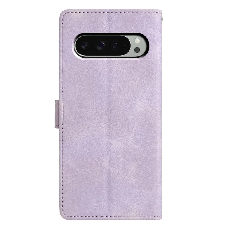 For Google Pixel 10 Pro XL Case Wallet Stand Imprinted Triangle Pattern Leather Phone Flip Cover - Purple