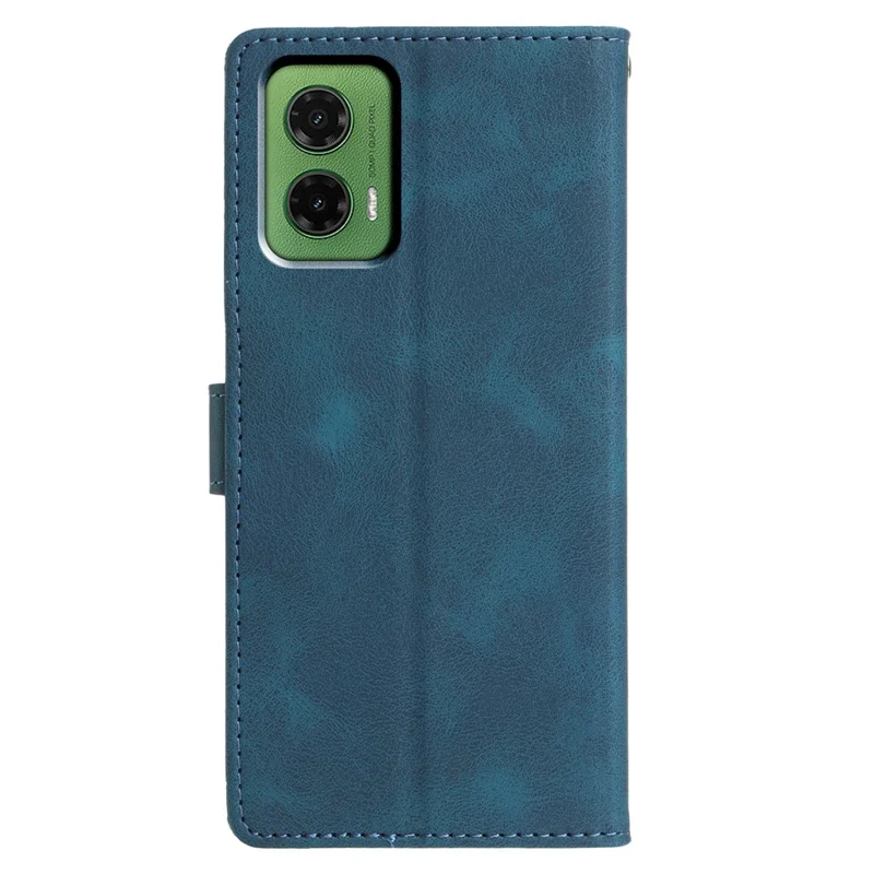 For Motorola Moto G35 5G Case Wallet Stand Imprinted Triangle Pattern Leather Phone Flip Cover - Blue