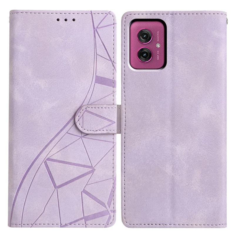For Motorola Moto G55 5G Case Wallet Stand Imprinted Triangle Pattern Leather Phone Flip Cover - Purple