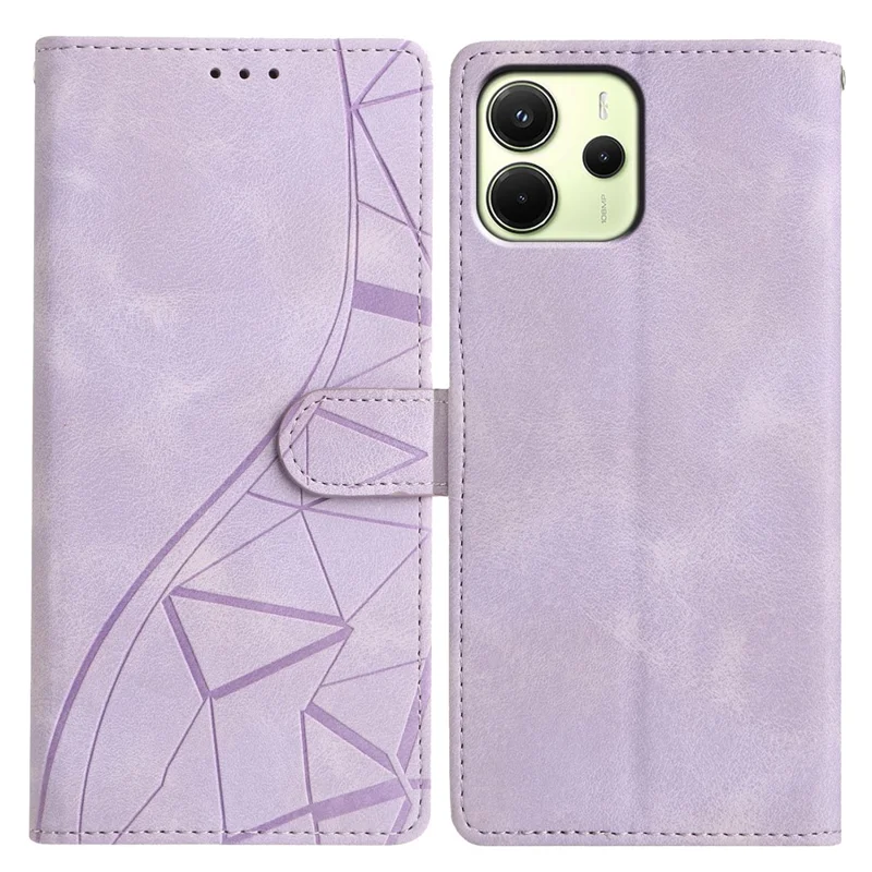 Für Xiaomi Redmi Note 14 4G (164,84 mm) Hülle Geldbörse Ständer Geprägtes Dreiecksmuster Leder Handy Flip Cover - Lila