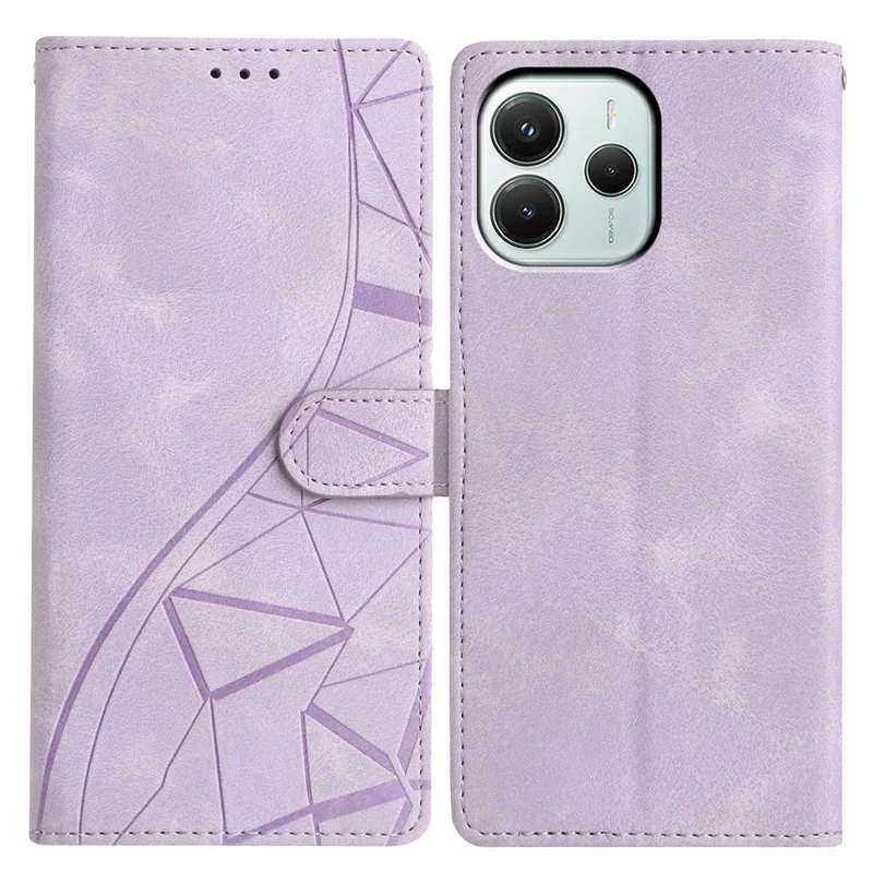 For Xiaomi Redmi Note 14 5G Case Wallet Stand Imprinted Triangle Pattern Leather Phone Flip Cover - Purple