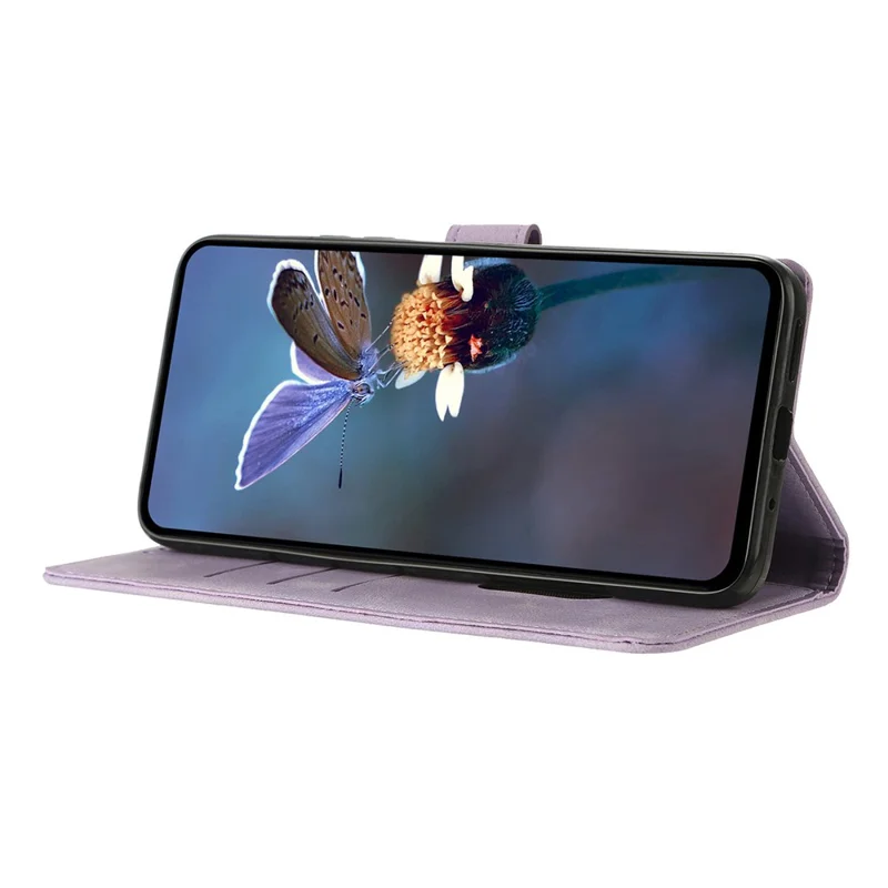 For Xiaomi Redmi Note 14 5G Case Wallet Stand Imprinted Triangle Pattern Leather Phone Flip Cover - Purple