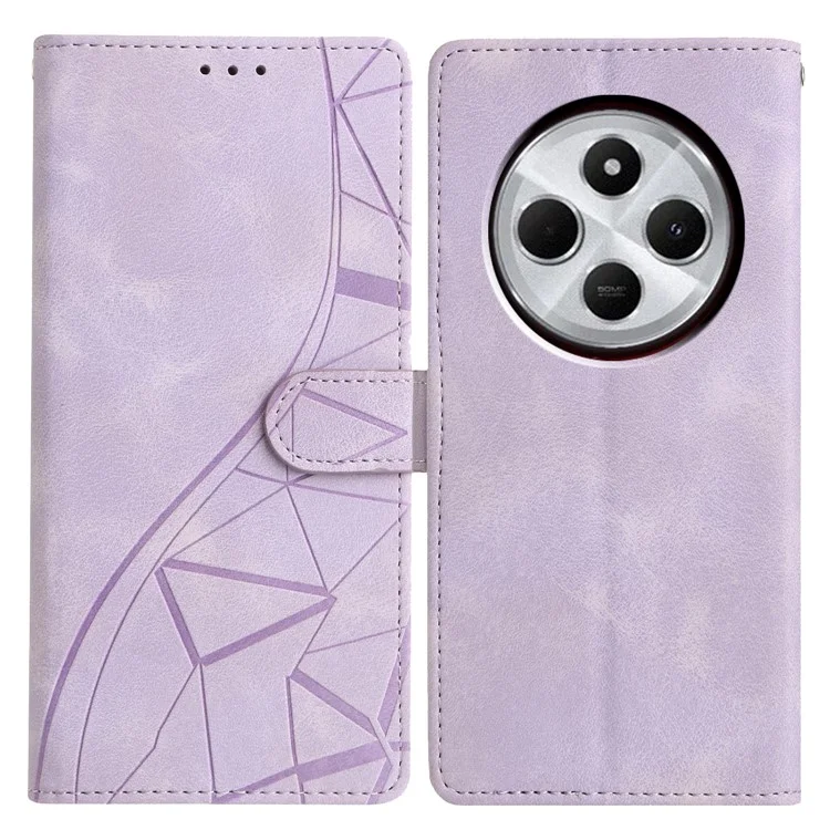 Funda de Cuero para Xiaomi Redmi 14C 4G / A3 Pro 4G / Poco C75 4G Cartera con Soporte Patrón de Triángulo Impreso Funda Abatible para Teléfono - Morado