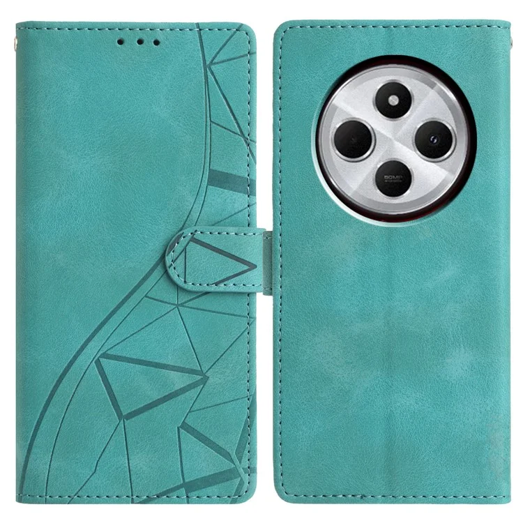 Leather Case For Xiaomi Redmi 14C 4G  /  A3 Pro 4G  /  Poco C75 4G Wallet Stand Imprinted Triangle Pattern Phone Flip Cover - Green