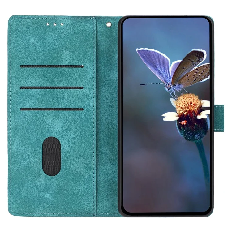 Leather Case For Xiaomi Redmi 14C 4G  /  A3 Pro 4G  /  Poco C75 4G Wallet Stand Imprinted Triangle Pattern Phone Flip Cover - Green