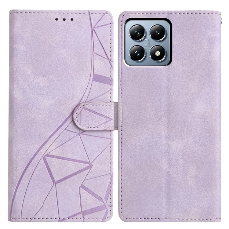 For Xiaomi 14T Case Wallet Stand Imprinted Triangle Pattern Leather Phone Flip Cover - Purple