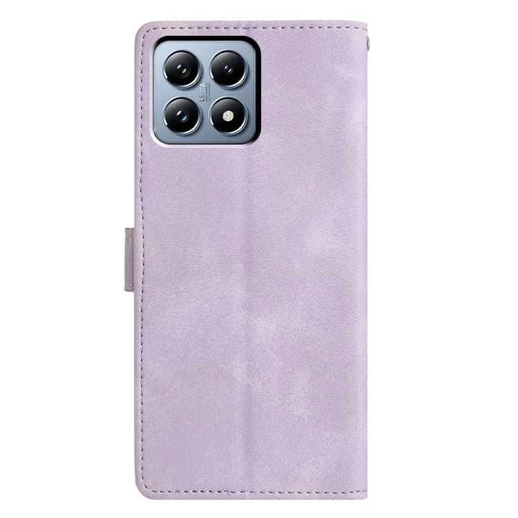 For Xiaomi 14T Case Wallet Stand Imprinted Triangle Pattern Leather Phone Flip Cover - Purple