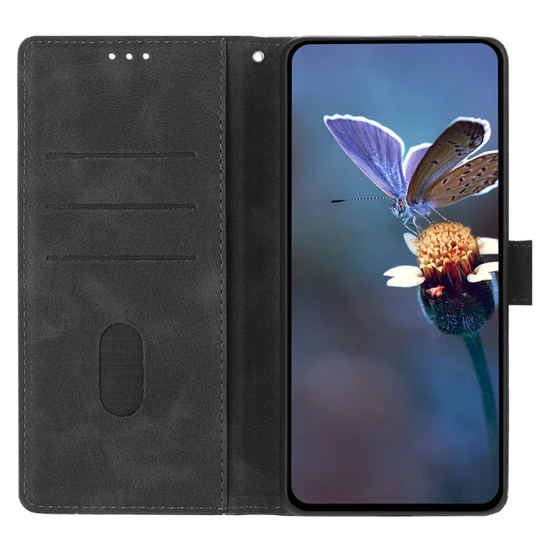 For Xiaomi 14T Pro Case Wallet Stand Imprinted Triangle Pattern Leather Phone Flip Cover - Black