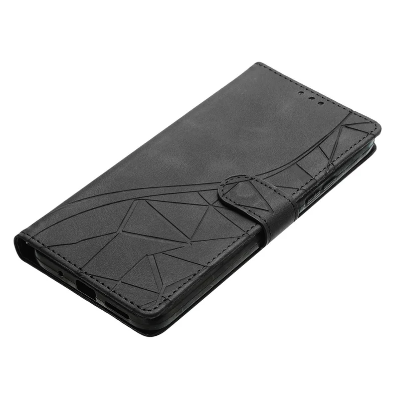 For Xiaomi 14T Pro Case Wallet Stand Imprinted Triangle Pattern Leather Phone Flip Cover - Black