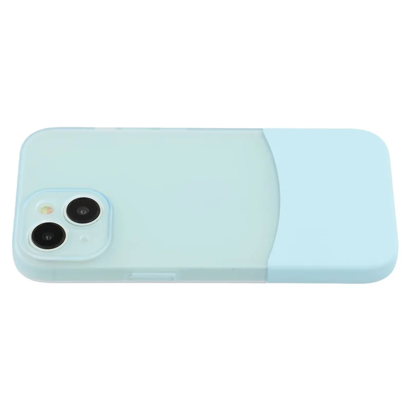 For iPhone 15 Case Dual Color Splicing Matte PC Phone Cover Precise Cutouts - Transparent Cyan + Baby Blue