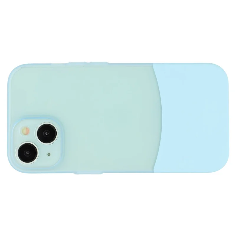 For iPhone 15 Case Dual Color Splicing Matte PC Phone Cover Precise Cutouts - Transparent Cyan + Baby Blue