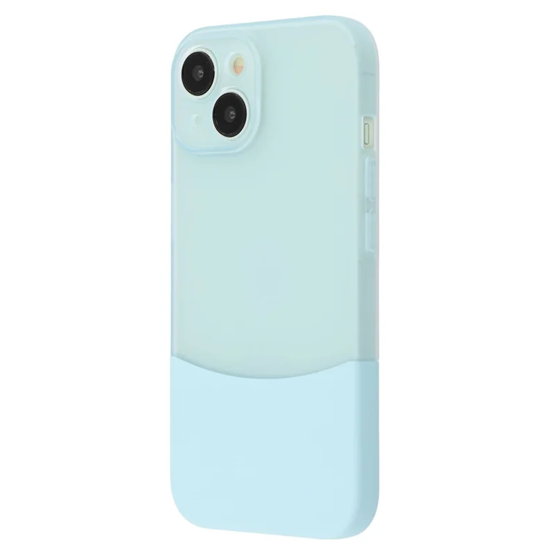 For iPhone 15 Case Dual Color Splicing Matte PC Phone Cover Precise Cutouts - Transparent Cyan + Baby Blue